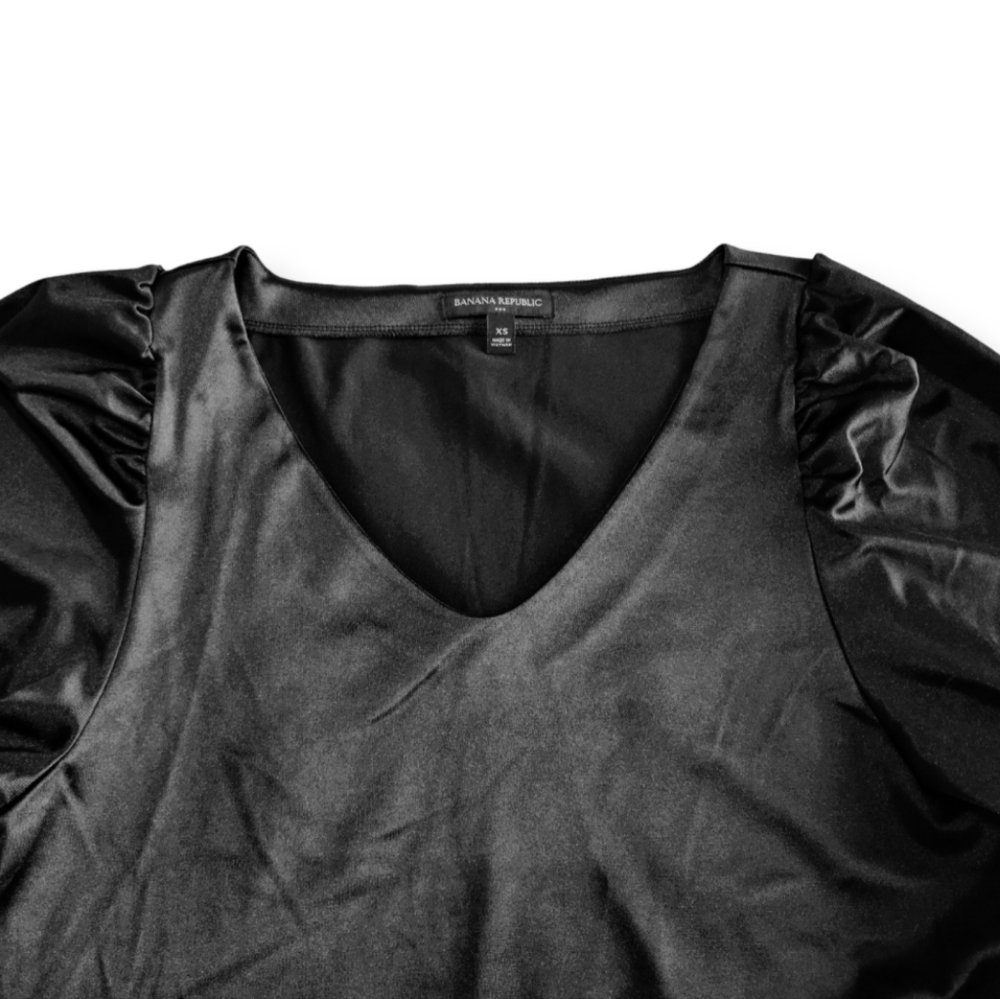 Banana Republic Black Satin Blouse with Dramatic Sleeve